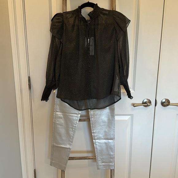 Zara Sheer Grey Sparkle Blouse Small NWT - Picture 11 of 13